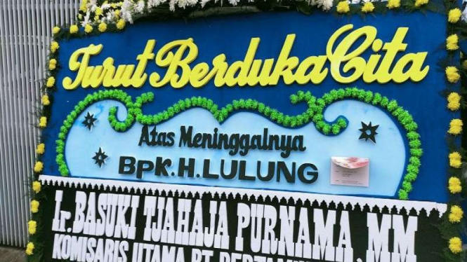 Karangan bunga duka cita untuk almarhum Haji Lulung dari Ahok