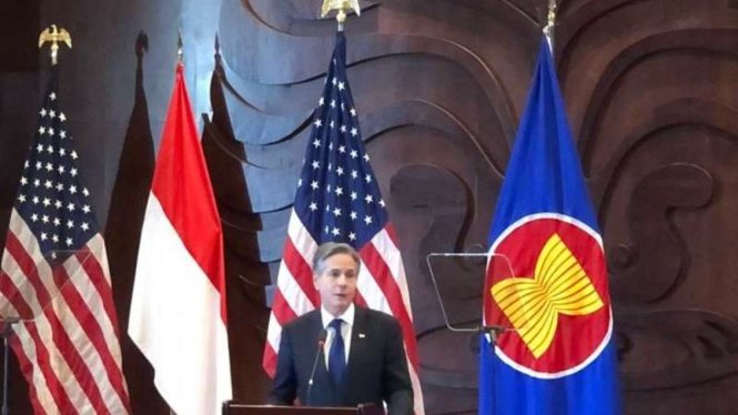 Menlu AS Antony J. Blinken di kampus Universitas Indonesia, Depok, Jawa Barat