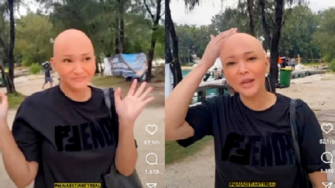 Gaya Maia Estianty tampil dengan kepala plontos