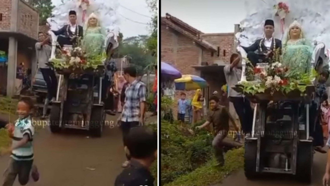 Pengantin Temanggung Diarak Naik Forklift
