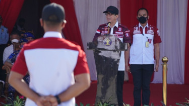 Menkumham Yasonna Laoly pimpin apel nasional gabungan di Batam.