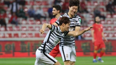 Pemain Timnas Korea Selatan rayakan gol