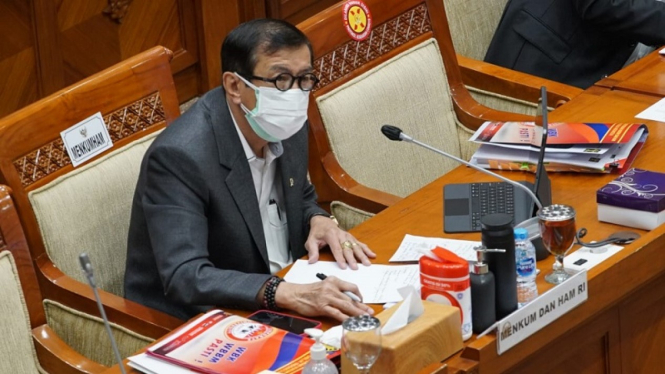 Menkumham Yasonna Laoly saat rapat kerja di DPR RI