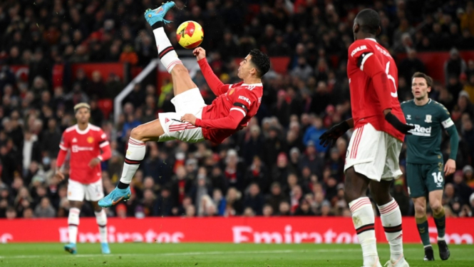 Cristiano Ronaldo dalam laga Manchester United vs Middlesbrough