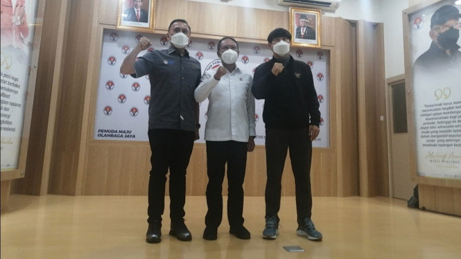 Menpora Zainudin Amali, bersama Ketum PSSI dan Shin Tae-yong. 
