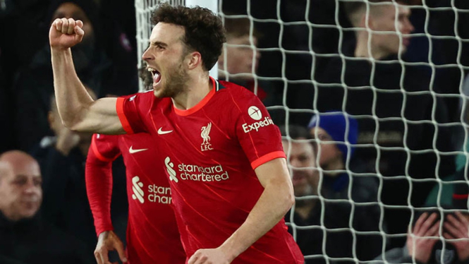 Selebrasi Diogo Jota usai bobol gawang Leicester City