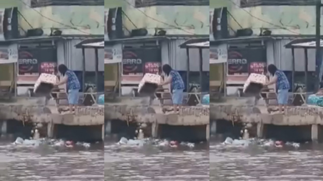 Viral Ibu-ibu Buang Sampah di Pinggir Laut Tanjung Pasir Teluk Naga