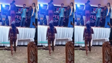 Viral Wanita Lempar Pasangannya sedang Joget di Panggung Hajatan 