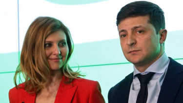 Presiden Ukraina Volodymyr Zelensky bersama istrinya Olena Zelenska.