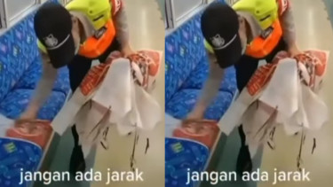 Viral Video Satpam KRL Cabut Tanda Jarak Duduk Antar Penumpang