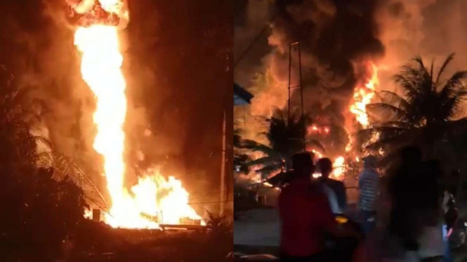 Sumur minyak tradisional di Desa Mata Ie, Ranto Peureulak,  Aceh Timur terbakar.