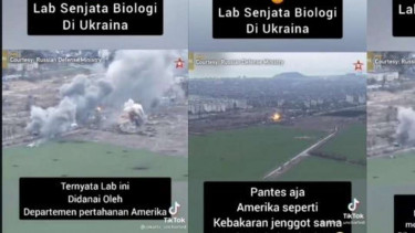 Tangkapan (screenshot) unggahan satu akun TikTok tentang klaim bahwa sebuah laboratorium senjata biologi di Ukraina diledakkan oleh tentara Ukraina untuk menghilangkan bukti bahwa fasilitas itu didanai Amerika Serikat.