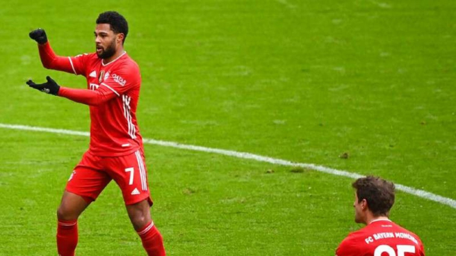 Selebrasi gol Serge Gnabry mirip dengan pawang hujan di sirkuit Mandalika.