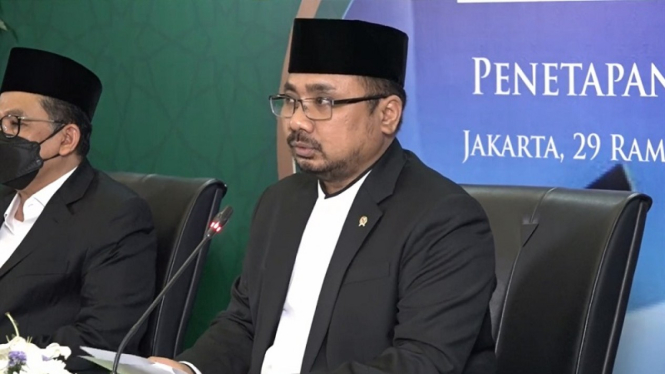 Menteri Agama Yaqut Cholil Qoumas saat mengumumkan isbat 1 Syawal 1443 Hijriah