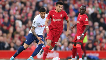 Luis Diaz saat Liverpool vs Tottenham Hotspur