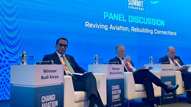 Menhub Budi Karya Sumadi di acara Changi Aviation Summit di Singapura.