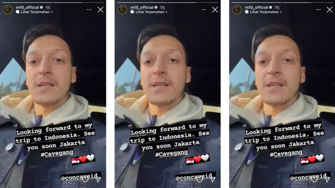 dalam unggahannya Ozil menyampaikan akan berkunjung ke Indonesia