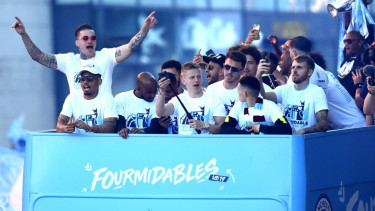Manchester CIty merayakan gelar juara Premier League