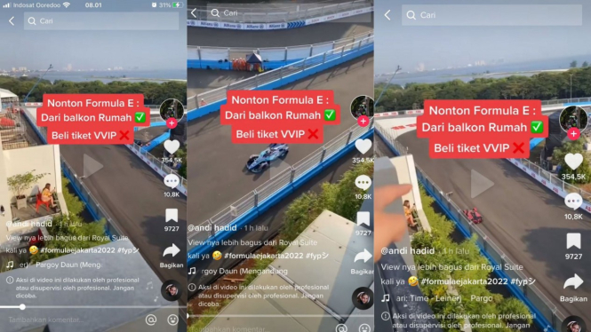 Video viral, nonton balap Formula E dari balkon rumah