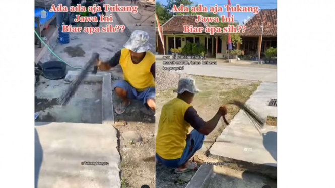 Tukang bangunan sabetin kawat