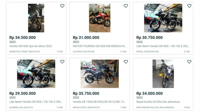Honda CB150X bekas pakai.