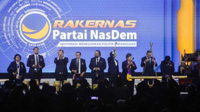 Ketua Umum Surya Paloh dan elite Nasdem saat Rakernas. (Foto ilustrasi)