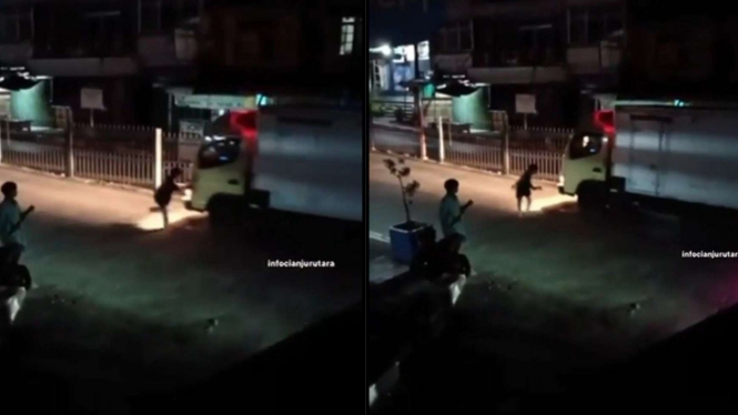 Viral aksi adang truk di Cianjur