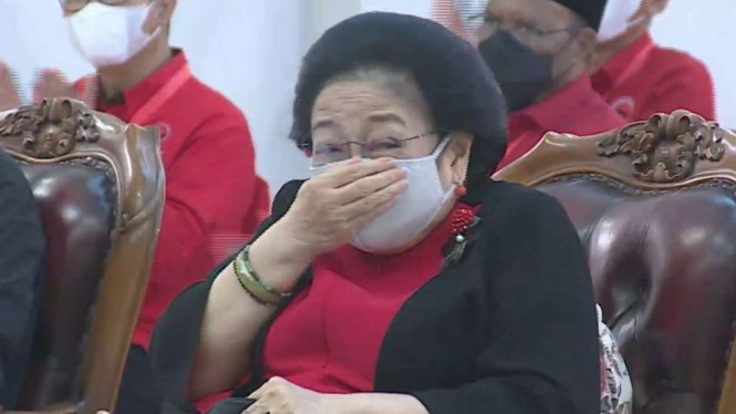 Ekspresi Ketua Umum PDI Perjuangan Megawati Soekarnoputri usai dipuji Jokowi.