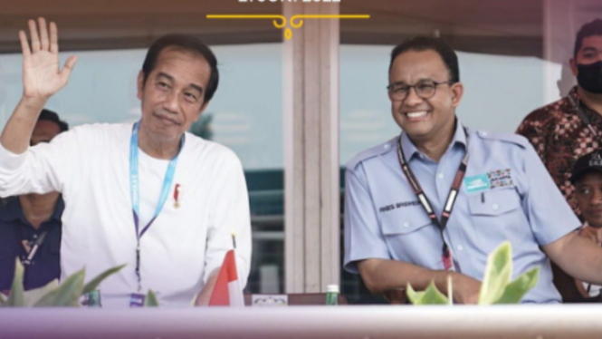 Unggah foto saat nober Formula E, Anies ucapkan ulang tahun ke Jokowi
