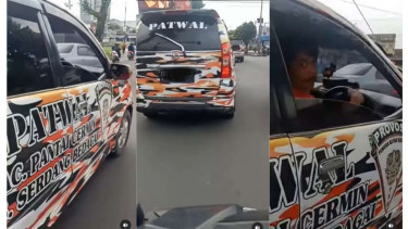 Viral mobil patwal ormas pakai rotator untuk hindari macet 