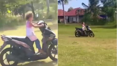 Viral, Membuat Netizen Khawatir, Seorang Anak Kecil Belajar Naik Motor.