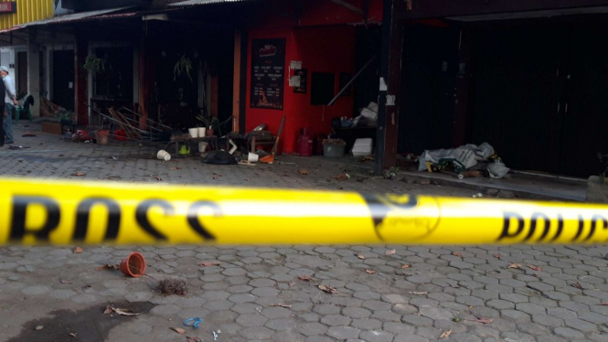 Ruko di Babarsari yang mengalami kerusakan usai terjadinya keributan.