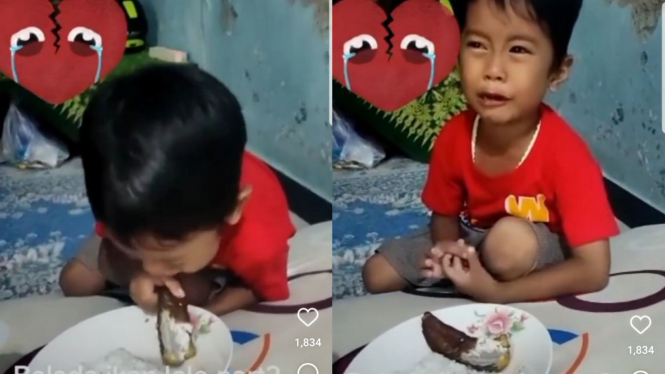 Bocah tangisi ikan lele goreng