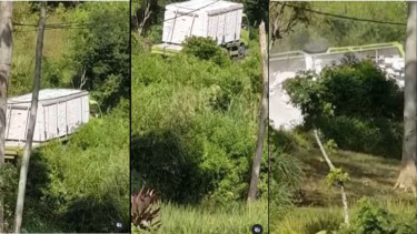 Tangkap layar: truk muatan bata ringan terguling di Cipanas