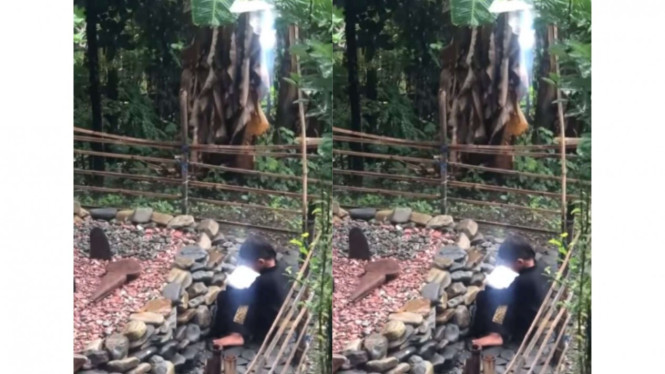 Iqra seorang bocah bercahaya saat sedang mengaji di makam ayahnya
