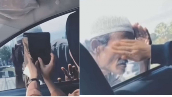 Pria tua yang memaksa ingin mengintip mobil berisi beberapa wanita