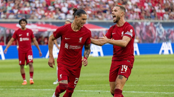 Darwin Nunez merayakan gol untuk Liverpool