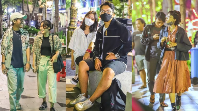 Jalan Tunjungan biasa jadi tempat nongkrong anak muda di Surabaya, Jawa Timur.