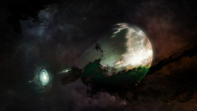Ilustrasi tabrakan antara bintang dengan bintang neutron.