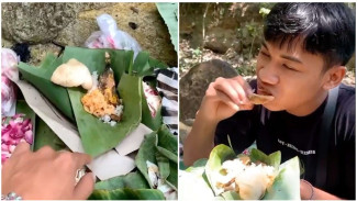 Nekat, Pria Ini Lakukan ‘Mukbang’ Sesajen Kuburan