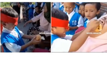 Aksi lucu suapi ibunya saat lomba