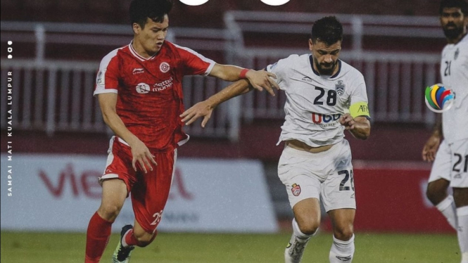Pertandingan semifinal Piala AFC 2022 zona ASEAN antara Viettel vs KL City FC. 