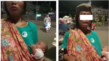 Ibu mabuk Lem Aibon sambil gendong bayi