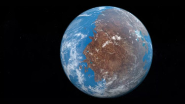 Konsep seniman tentang superbenua Pangea dan lautannya yang luas.