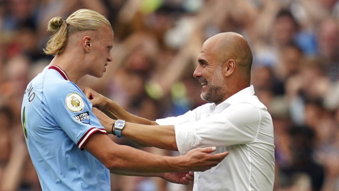 Erling Haaland bersama Pep Guardiola