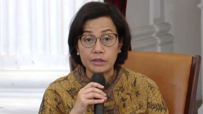 Menteri Keuangan Sri Mulyani di Istana Merdeka, Jakarta.