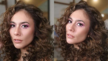 Gaya rambut baru Wulan Guritno, tampil dengan rambut keriting