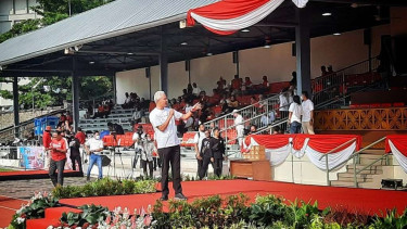 Gubernur Jateng Ganjar Pranowo saat menghadiri peringatan Haornas di Solo.