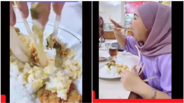 emak-emak berkuku panjang makan nasi padang