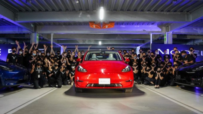 Momen Tesla model Y dikirim ke Jepang